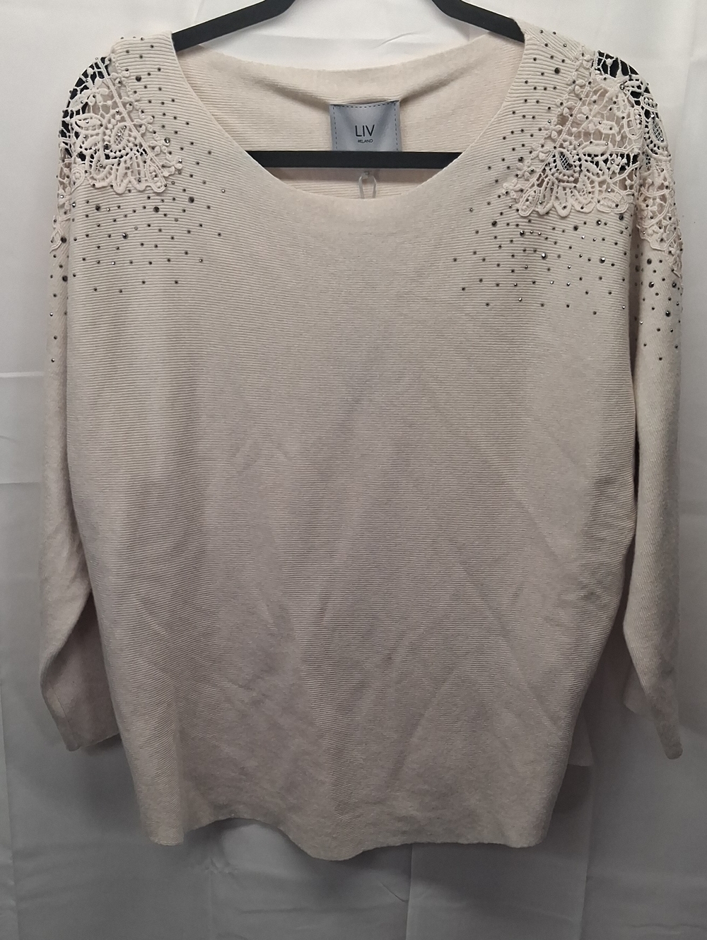 Milano Cream Lace-Embellished Shoulder Sweatshirt